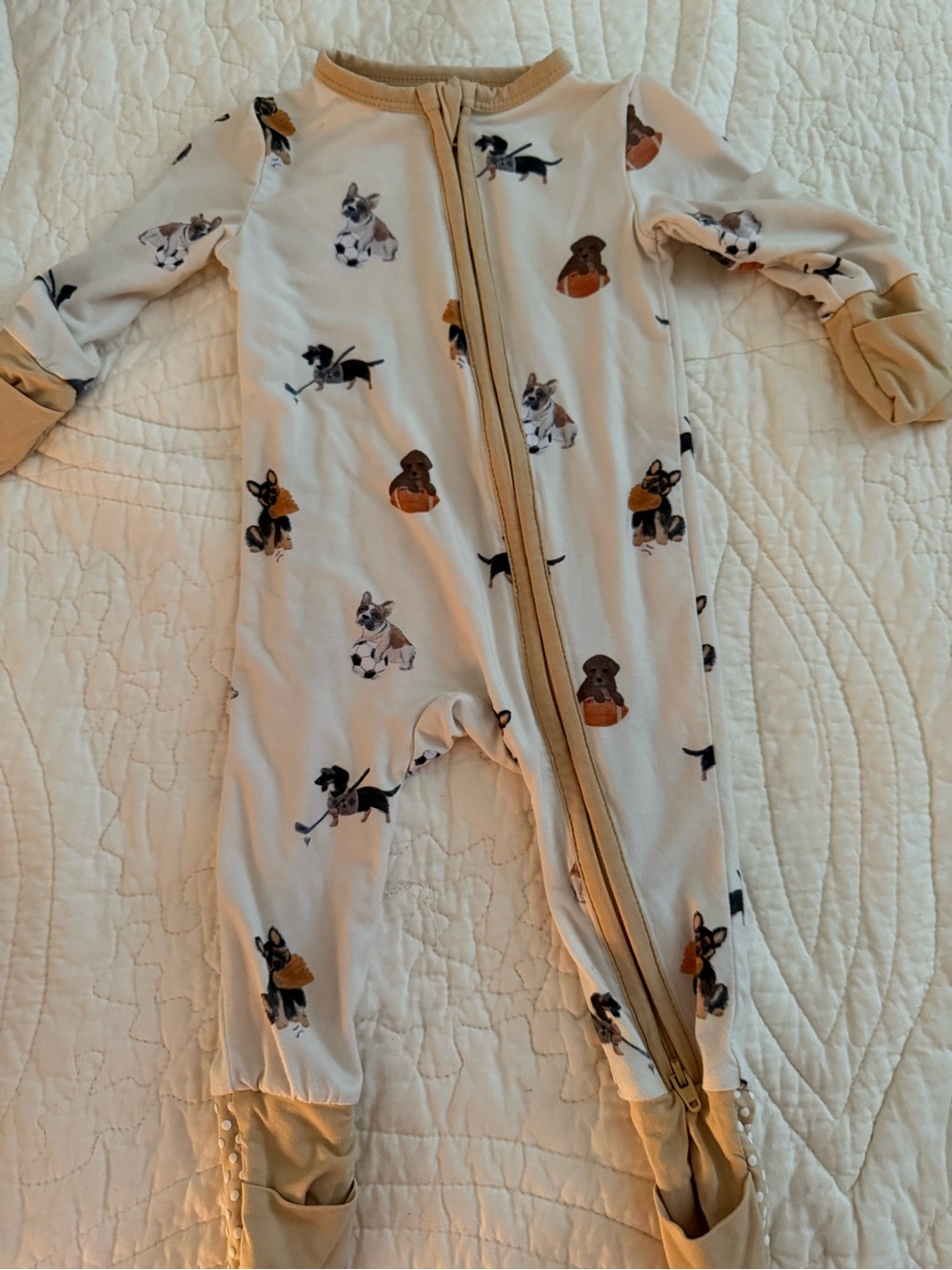 Angel Dear Cream Footie with Puppy Print and Tan Accents